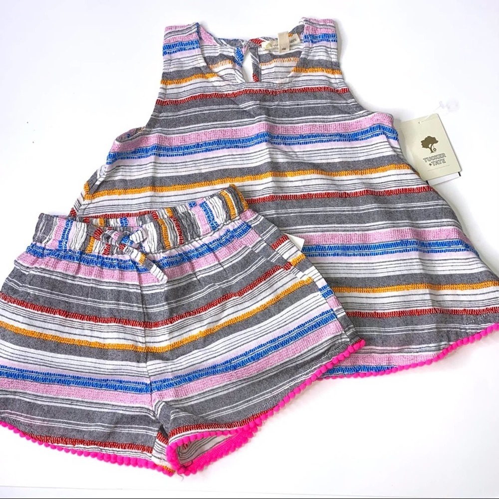 Tucker + Tate Short Set Girls Size 3 Multi Strie 2 PC Grey Toddler NWT *